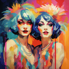 Obraz premium Colorful Painting of Two Flapper Women