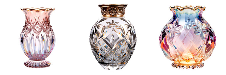 Crystal Vase isolated on white background. PNG set transparent