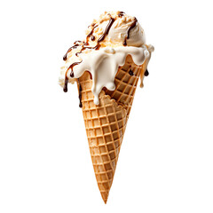 Melting Ice Cream Cone isolated on white background.  Transparent background