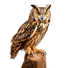 Owl perched isolated on white background. Transparent background