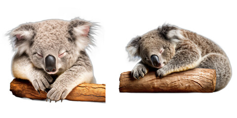Sleepy Koala isolated on white background. Transparent background