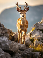 Naklejka na ściany i meble Common deer on the rock