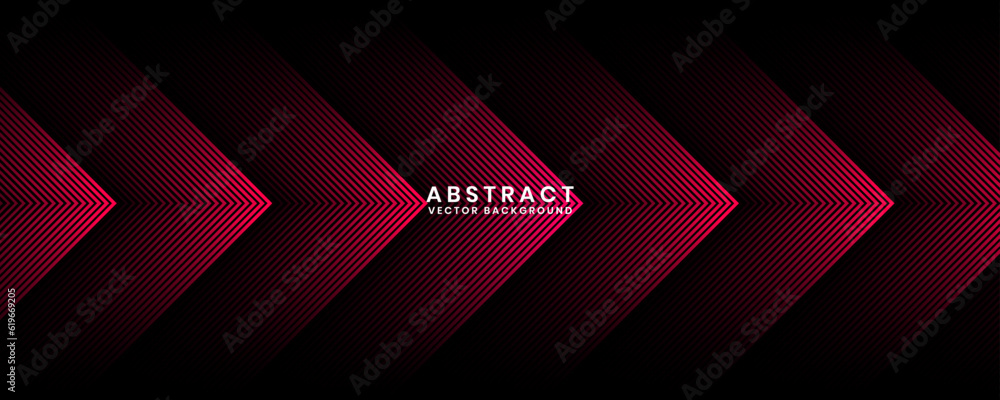 Wall mural 3d red techno abstract background overlap layer on dark space with glowing arrows effect decoration.