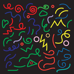 Fun colorful line doodle seamless pattern. Creative minimalist style art background for children or trendy design with basic shapes. Simple childish scribble backdrop.