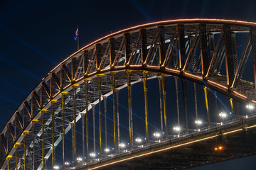 Sydney Harbour Bridge, Sydney with colorful lights as part of the Vivid Sydney festival