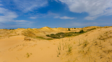 summer sandy desert dune under blue cloudy sky