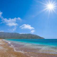 emerald sea bay under a sparkle sun, summer sea vacation scene