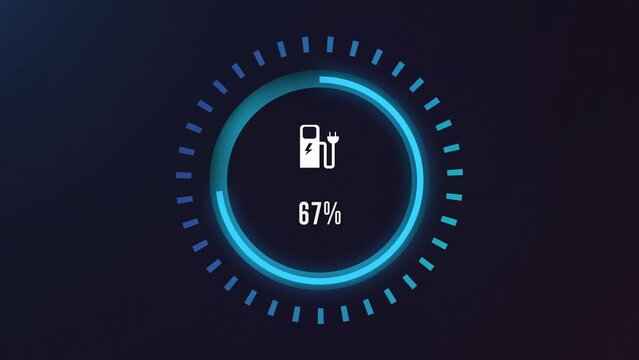 Electric vehicle dashboard display. Electric Charging Progress is increasing technology concept animation 4k.