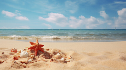 Fototapeta na wymiar beach sand starfish sea summer