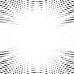 Halftone gradient sun rays pattern. abstract halftone vector dots background. monochrome dots pattern. pop art, comic small dots. star rays halftone poster. shine, explosion. sunrise rays background.	