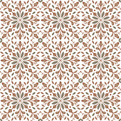 Seamless pattern botanical arabesque with brown color