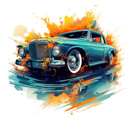 Obraz na płótnie Canvas watercolor retro car . Generative AI