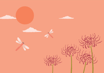 秋の赤とんぼと彼岸花のイラスト © kinoco