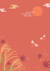 秋の風景と赤トンボのイラスト © kinoco