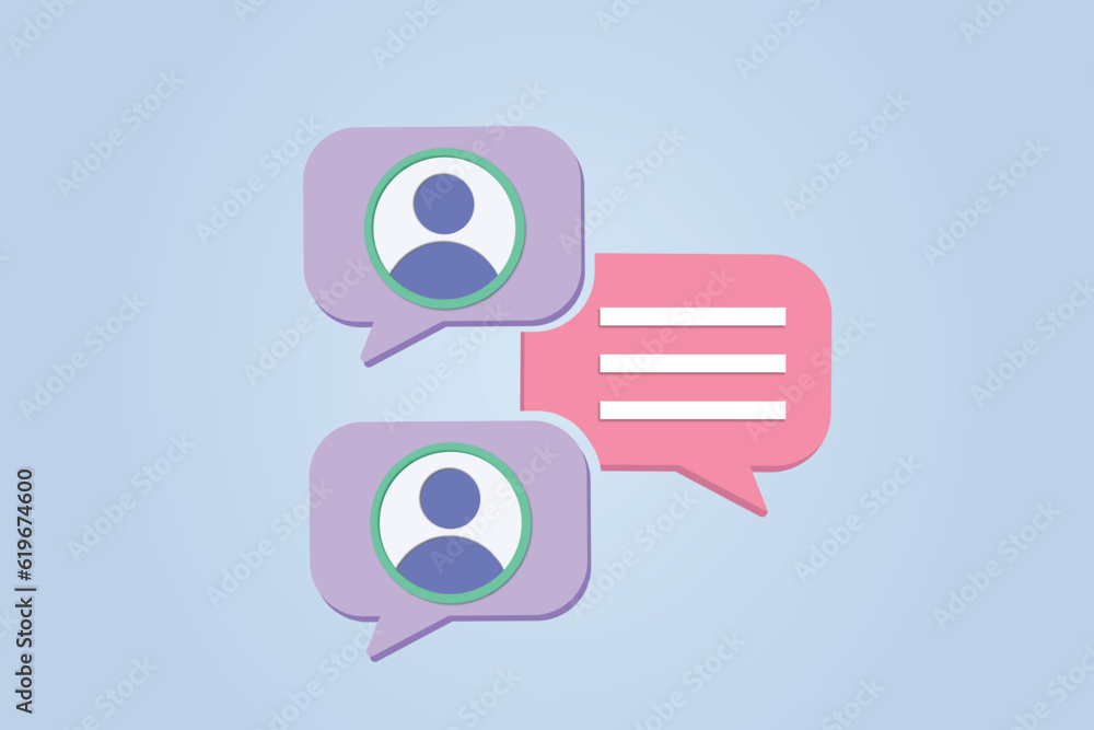 Poster group chat bubbles or forum discussion with multiple people chatting flat.vector design illustration