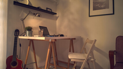 Modern home interior with laptop.