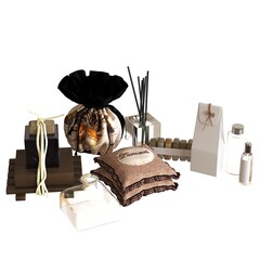 Bathroom accessories isolated on white background, bidet, 3D illustration, cg render
