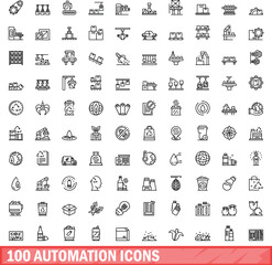 100 automation icons set. Outline illustration of 100 automation icons vector set isolated on white background