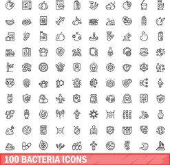 100 bacteria icons set. Outline illustration of 100 bacteria icons vector set isolated on white background