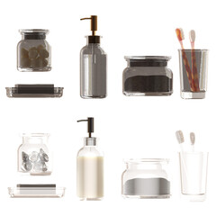 Bathroom accessories isolated on transparent background, bidet, 3D illustration, cg render
