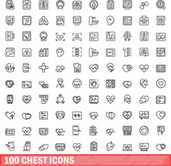Fototapeta na wymiar 100 chest icons set. Outline illustration of 100 chest icons vector set isolated on white background