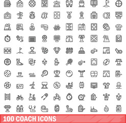 100 coach icons set. Outline illustration of 100 coach icons vector set isolated on white background