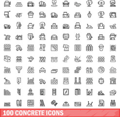 100 concrete icons set. Outline illustration of 100 concrete icons vector set isolated on white background