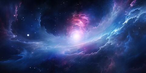 Abstract space vortex black hole. Alien lights and swirling speed of light. Glowing orbs infinity symbol astral projection planet. 