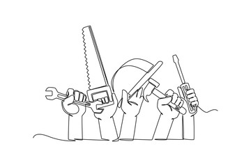 Continuous one line drawing Labor Day concept. Single line draw design vector graphic illustration.