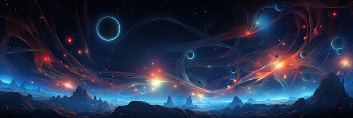 Abstract space vortex black hole. Alien lights and swirling speed of light. Glowing orbs infinity symbol astral projection planet. 