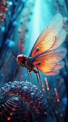 Fototapeta na wymiar An Amazing Electron Microscope Background View of a Psychedelic Mosquito - Showcasing Stunning Wings with Abstract Designs in a Concept Art Display Wallpaper created with Generative AI Technology