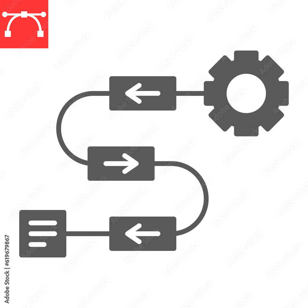 Poster workflow glyph icon, technology and artificial intelligence, digital solution vector icon, vector gr