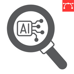 AI analysis glyph icon, technology and artificial intelligence, statistics of ai vector icon, vector graphics, editable stroke solid sign, eps 10.