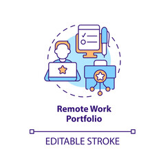 Remote work portfolio concept icon. Job application. Independent contractor. Professional freelancer. Work and travel abstract idea thin line illustration. Isolated outline drawing. Editable stroke
