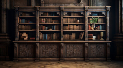Old wooden bookcase,generative ai