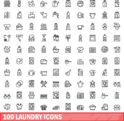 100 laundry icons set. Outline illustration of 100 laundry icons vector set isolated on white background