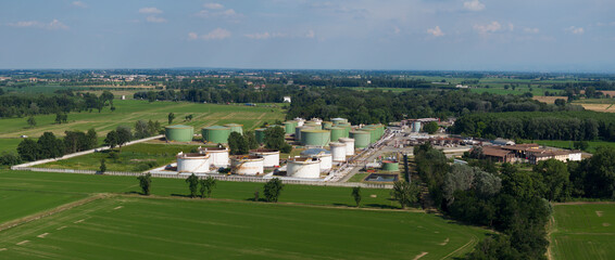 Aerial shot of chemical plant on a sunny day
