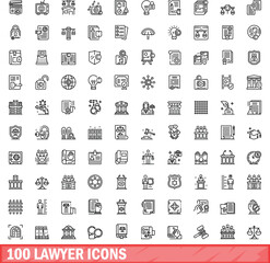 100 lawyer icons set. Outline illustration of 100 lawyer icons vector set isolated on white background