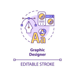Graphic designer concept icon. Creative occupation. Digital skill. Freelance worker. Visual communication abstract idea thin line illustration. Isolated outline drawing. Editable stroke