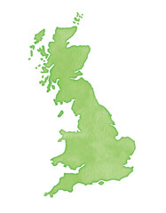 イギリス地図　手描き　水彩タッチ　緑