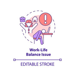 Work life balance issue concept icon. Heavy workload. Freelance worker. Remote work disadvantage. Mental health problem abstract idea thin line illustration. Isolated outline drawing. Editable stroke