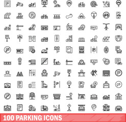 100 parking icons set. Outline illustration of 100 parking icons vector set isolated on white background