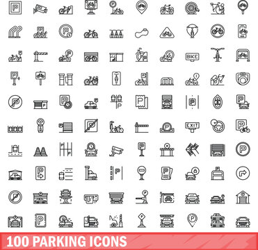 100 parking icons set. Outline illustration of 100 parking icons vector set isolated on white background