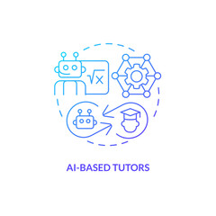 Thin line gradient icon representing AI-based tutors, isolated vector illustration of futuristic learning, innovation in education.