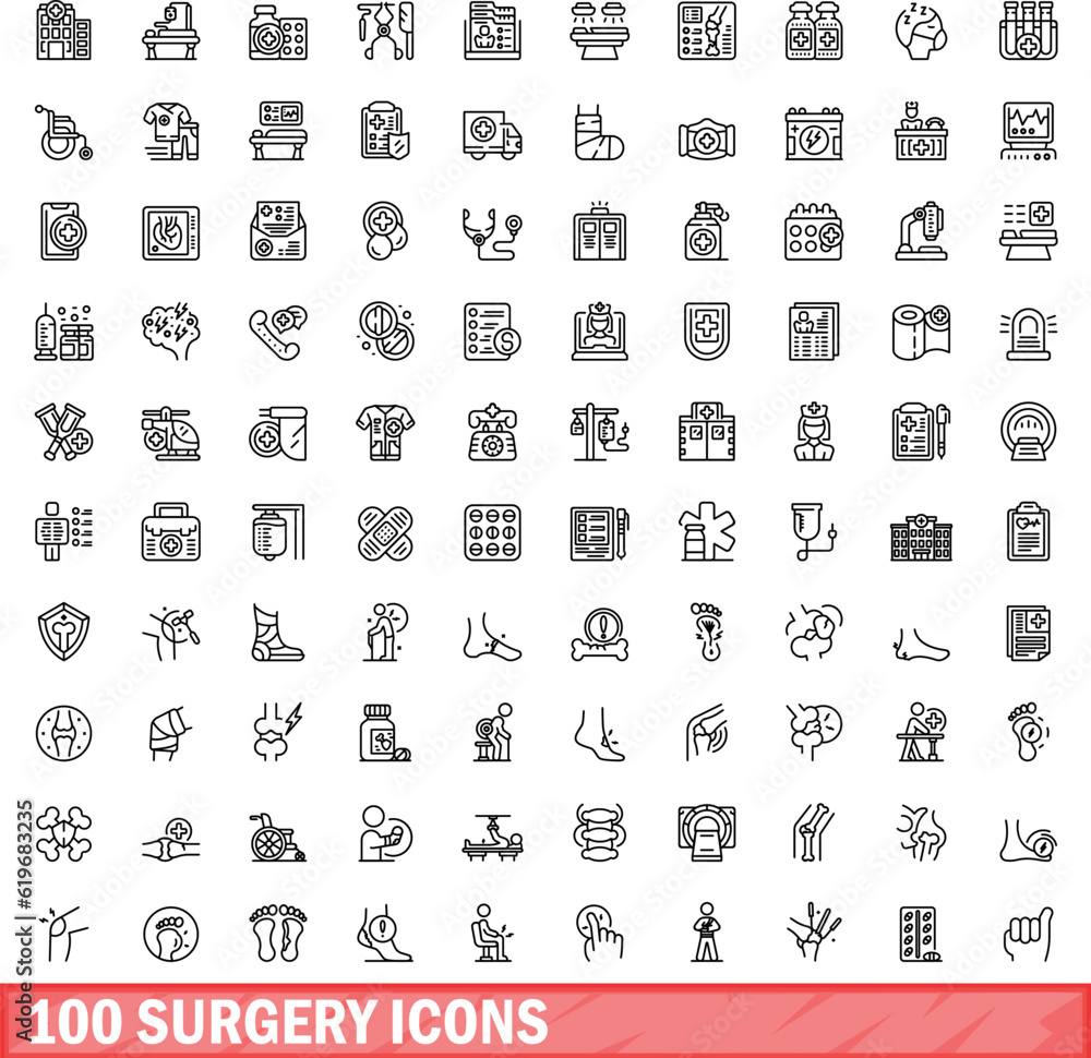 Wall mural 100 surgery icons set. Outline illustration of 100 surgery icons vector set isolated on white background - Wall murals