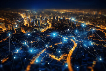 Internet Network Concept with Modern Technology Distributes Business Information Quickly with Cityscape Background
