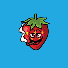 Character cute strawberry smile and smoking