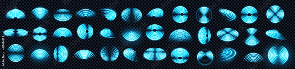 Aufkleber blue 3d wifi signal symbol with neon light effect on transparent background. wireless technology wav