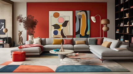 Art Home Contemporary living room. Modern multicolored living room interior