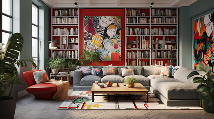 Art Home Contemporary living room. Modern multicolored living room interior
